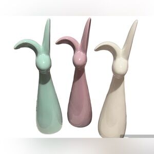 Elegant Ceramic Bunnies Figurines - Mint, Pink, and Cream
